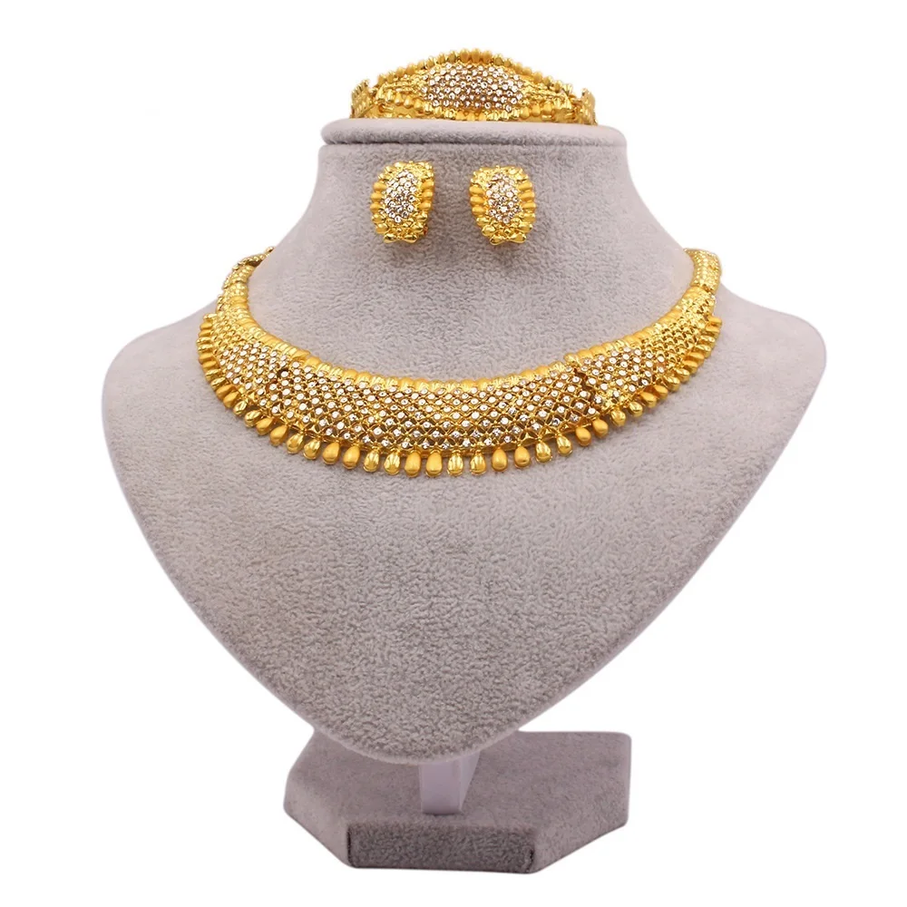 

New RoseL Arabian Bridal wedding jewelry set Women wear necklace earrings ring bracelet set of four pieces Luxury jewelry set