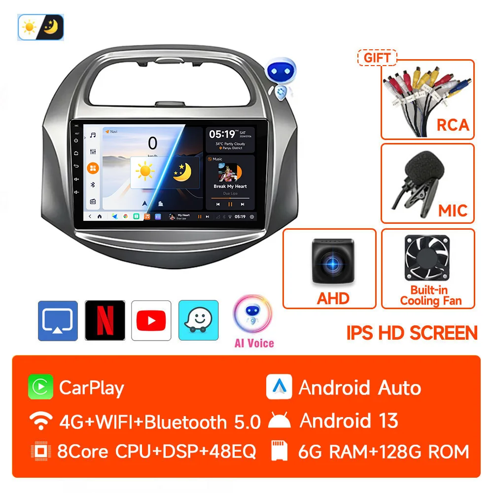 

JIUYIN 9-дюймовая Автомобильная стерео-система с экраном для Chevrolet SPARK BEAT Android, беспроводная автомобильная электронная навигация Carplay 4G с рамкой