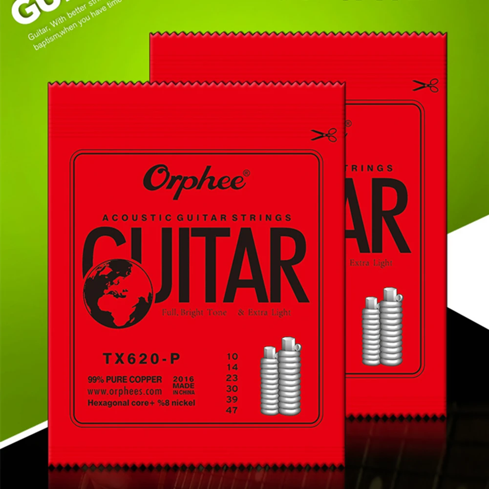 Струны Orphee для акустической гитары набор из 6 струн с шестигранным сердечником 010