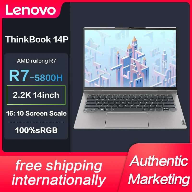 

New Lenovo ThinkBook 14P Ryzen R7-5800H R7-6800H 16G 512GBSSD 2.2K Matte Screen (100%sRGB) 14inch Slim Laptop Notebook