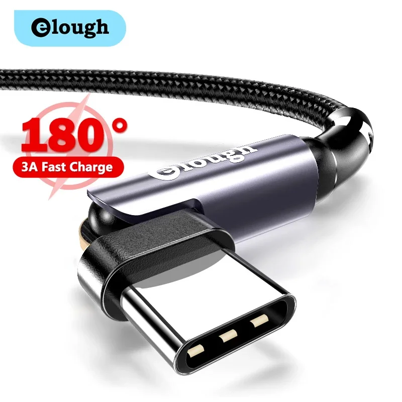 Elough-Cable USB tipo C giratorio para teléfono móvil, Cable de datos para Huawei, Xiaomi Poco 3A, USB-C de carga rápida tipo C de 180 grados