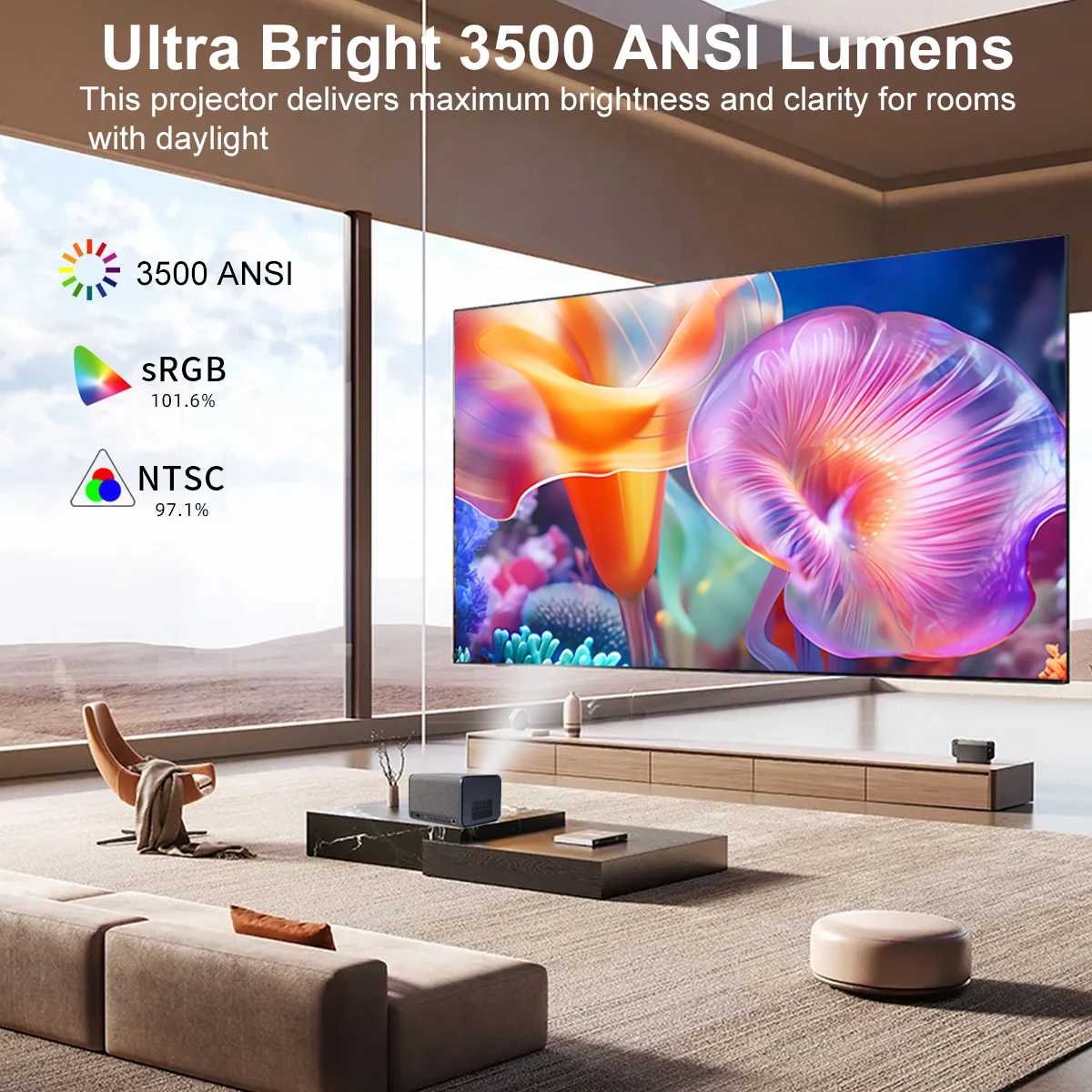 Фото Проектор DITONG 3500 ANSI люмен Full HD для 4K видео и фильмов, Android TV, домашний кинотеатр, 32 ГБ, Wi-Fi 6, автофокус, Smart TV, проекторы Beam №4