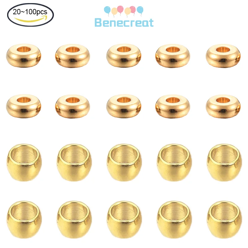 

20-100PC 304 Stainless Steel Spacer Beads Rondelle Real 24K Gold Plated For DIY Jewelry Accessories Finding Making Necklaces