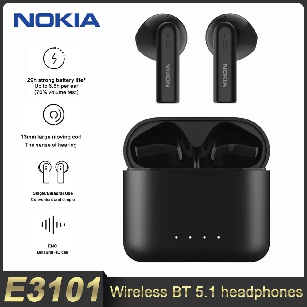 

Беспроводные наушники Nokia E3101, Bluetooth 5,1, стерео, бас, беспроводные наушники с шумоподавлением, водонепроницаемые, HD, с микрофоном