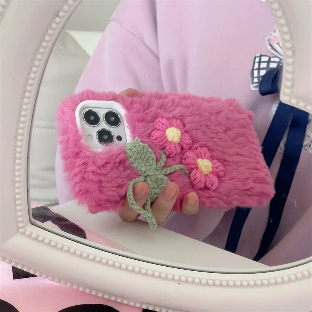 Плюшевый вязаный цветок 8 цветов полный комплект чехол для телефона iPhone 13 Pro Max 11 12