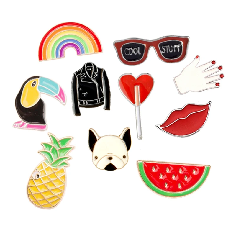

Creative cartoon glass rainbow pineapple watermelon dog brooch woman cute jacket lapel badge brooch man metal pin gift