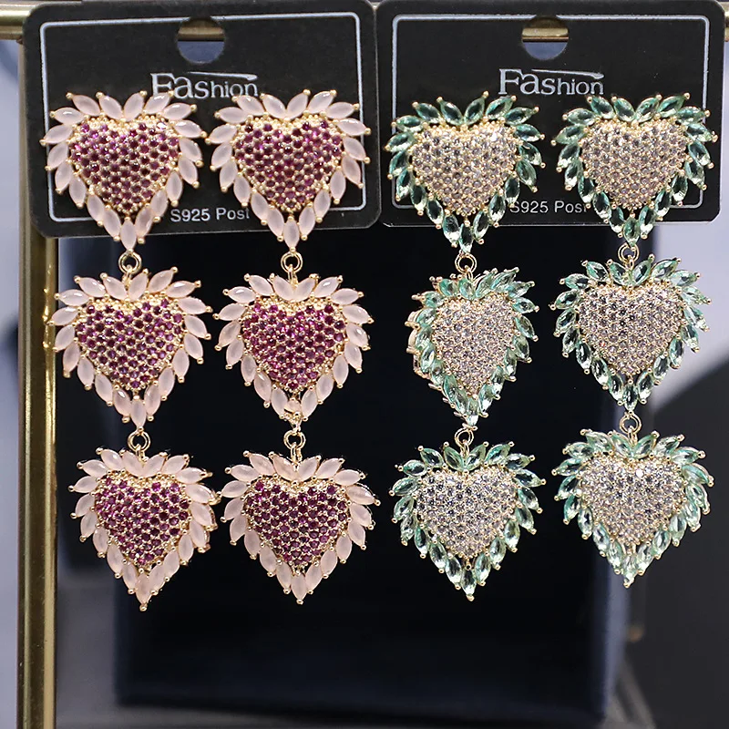 

Jewelry fashion new love female earrings European and American micro-set zirconium diamonds cute peach heart string earrings