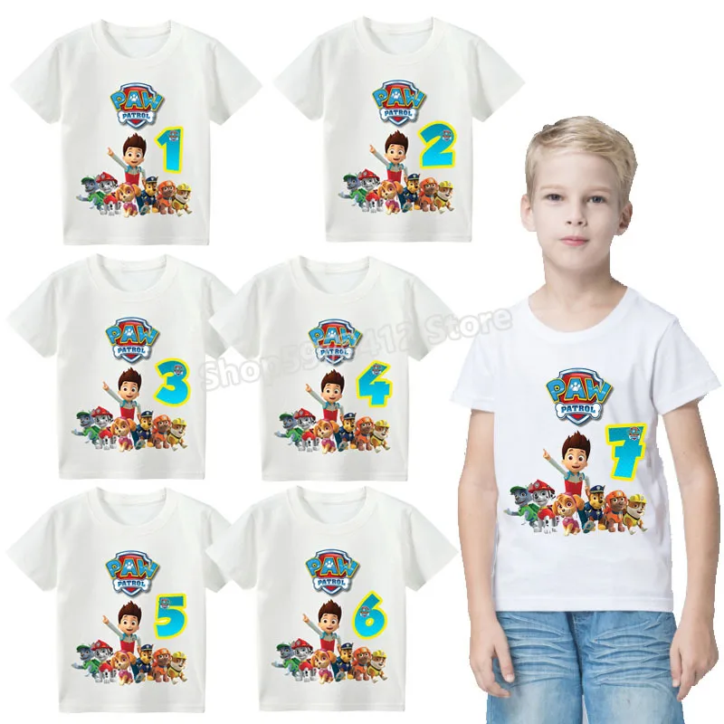 Футболка Paw Patrol для мальчиков и девочек, летняя коллекция на осень, с рисунком мультфильма, возраст от 1 до 10 лет.