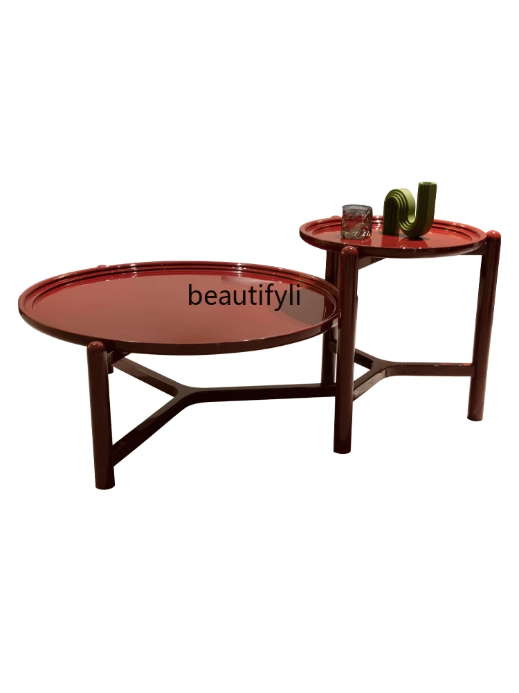 

zq Nordic Modern Simple Size round Tea Table Combination All Solid Wood Piano Paint Creative Side Table