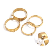 10pcs stainless steel plated gold ring settings simple style adjustable rings with hole for diy fashion rings making wholesale
