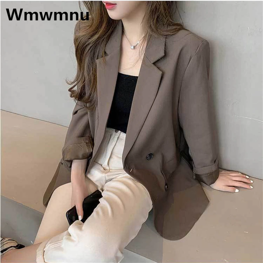 

2023 Office Loose Casual Mid Length Blazers Coats Korean Formal Lined Suit Jackets Elegant Outwear Basic Spring Fall Work Wears