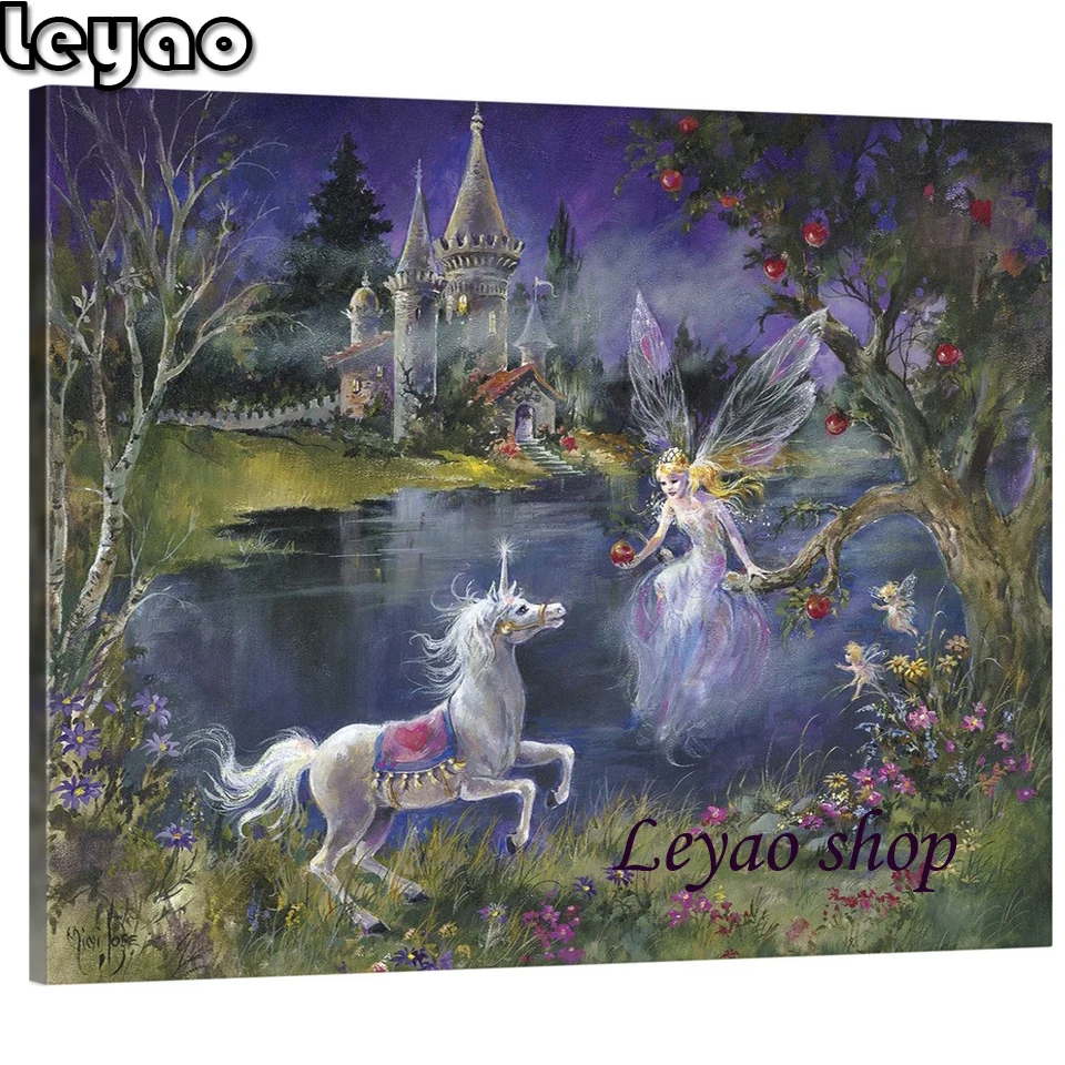 Diy алмазная живопись замки фея девушка единорог вышивка крестиком полная мозаика