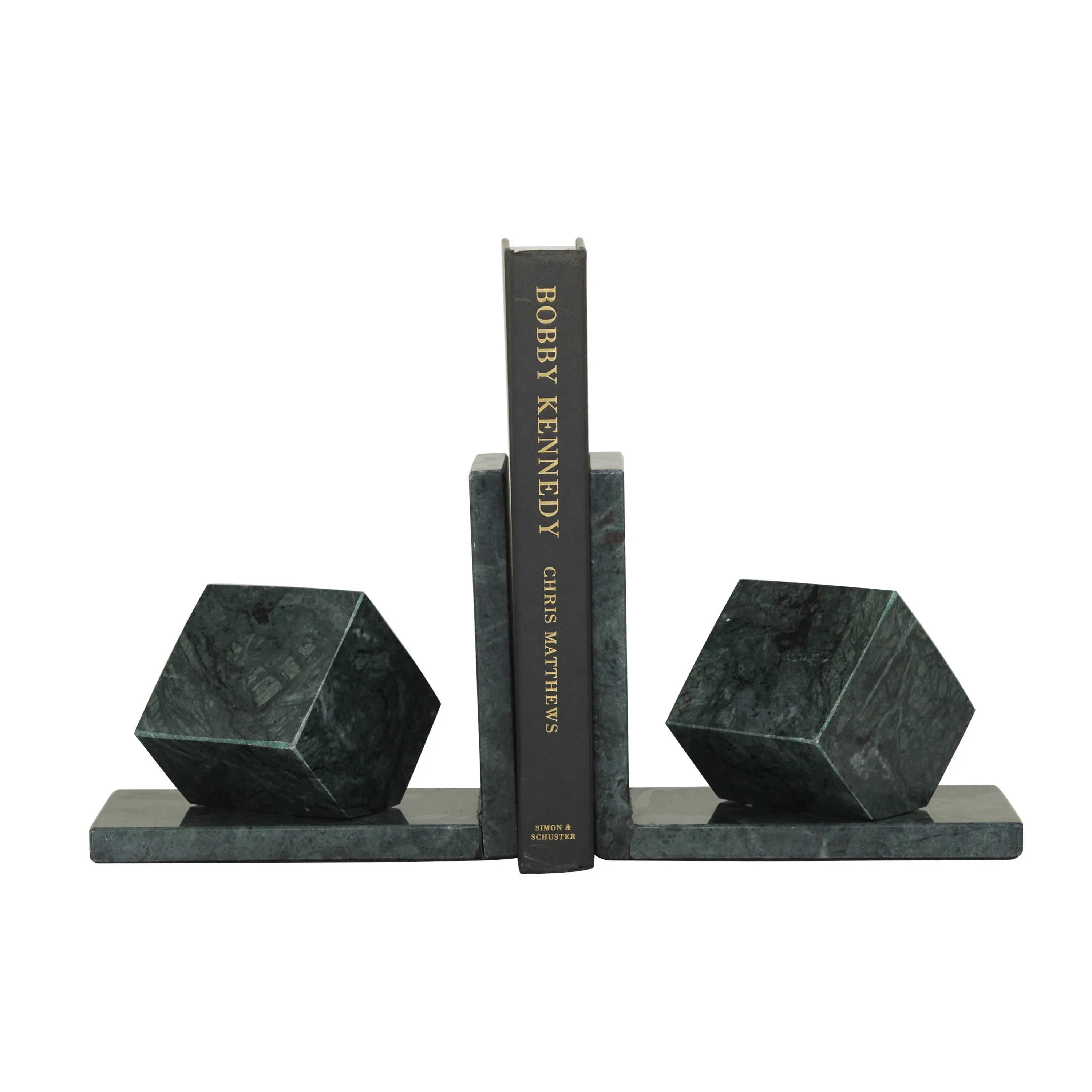 5 in W, 6 in H Marble Modern Bookends, Black, 2-Piece