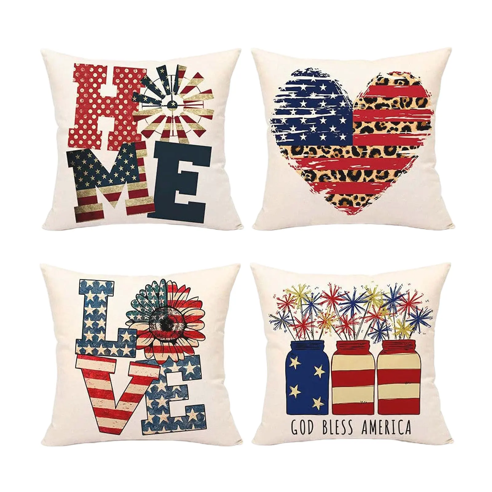 4th of July USA Independence Day Cushion Cover Home Decor American Flag Pillows Cover Office Sofa Throw Pillows Case 45x45cm