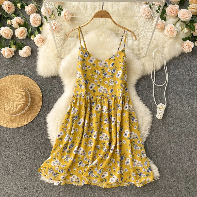 

Dress For Women 2022 Summer New Bohemian Seaside Beach Holiday Style Dresses Temperament Floral Suspender Dress Woman Y152