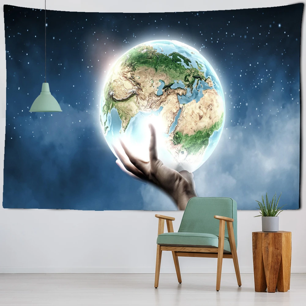 Blue Earth Galaxy Space Tapestry Psychedelic StarrySky Wall Hanging Hippie Home Decor Yoga Beach Mat Astronaut Tapiz Wall Cloth