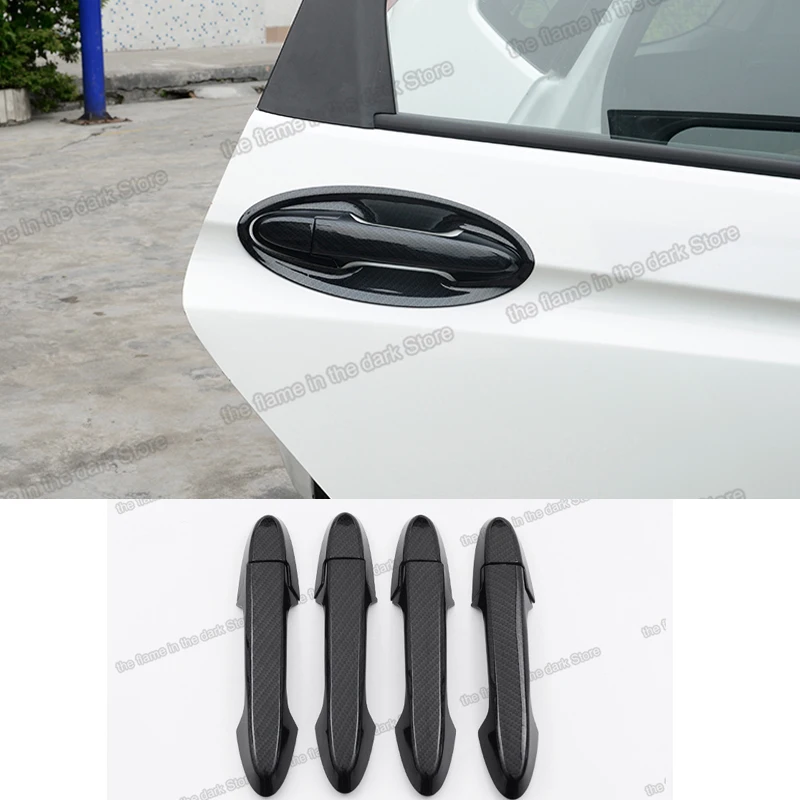 

carbon fiber car door handle trims bowl for honda fit 2014 2015 2016 2017 2018 2019 accessories 3 styling auto protector