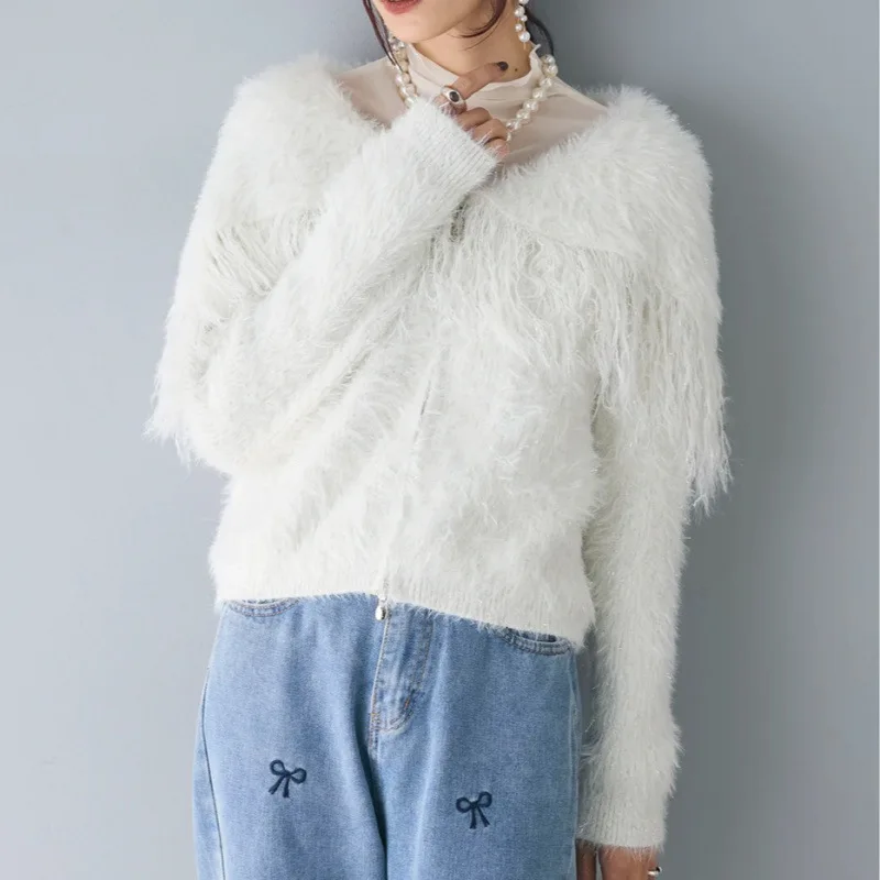 KUSAHIKI шикарная вязаная куртка с отложным воротником и кисточками повседневный