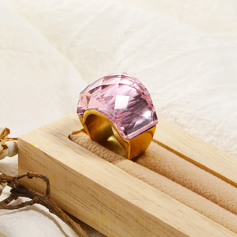 Женское кольцо из нержавеющей стали 316L с кристаллами, 7 цветов