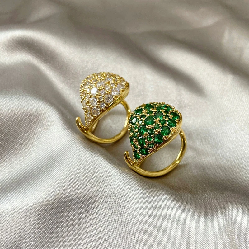 

BV Snake Adjustable Hoops Large Vintage Ring Inlay Green Diamond 18k Gold Plated Jewelry Punk Y2K Fashion Girls Accessories Gift