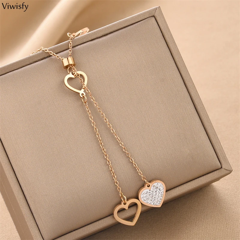 

Viwisfy Rose Gold Color Titanium Steel Crystal Heart Pendant Necklace For Women New Jewelry Gift Trendy VW23020