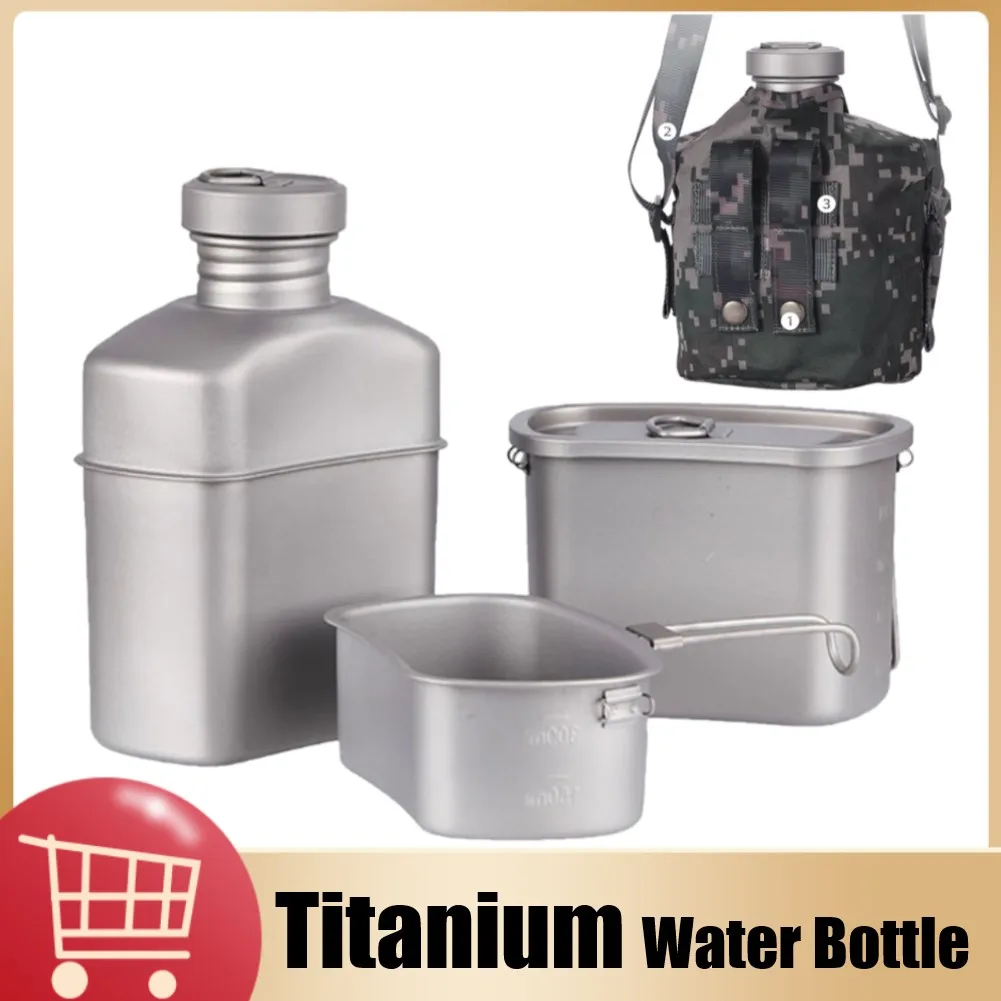 

3pcs Titanium Water Bottle Outdoor Cups Set Ultralight Cooking Tableware Camping Cookware Drinking Kettle with Camouflage Bag
