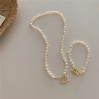 minar korea nature freshwater pearl chokers necklace for women gold color copper toggle clasp circle pendant necklaces jewelry