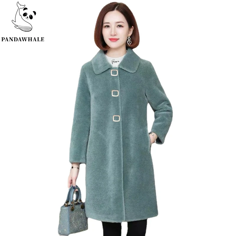 Winter Loose Mid Long Sheep Shearing Jackets Female Clothing New Solid Real Fur Coat Women Wool Outwears Parkas Ladies Tops Red