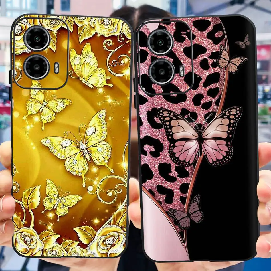 Элегантный силиконовый чехол для Motorola Moto G34 с изображением цветов и бабочек
