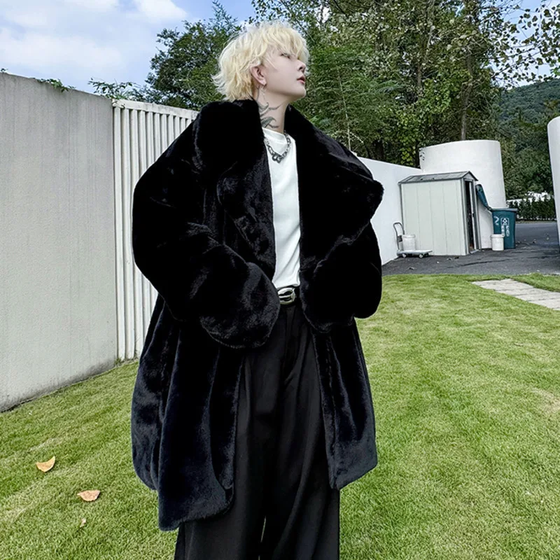 PFHQ мужские пальто из искусственного меха зимние нишевые с лацканами утолщенный