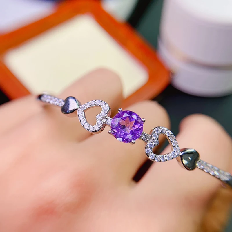 Женский браслет из серебра 925 пробы с натуральным аметистом