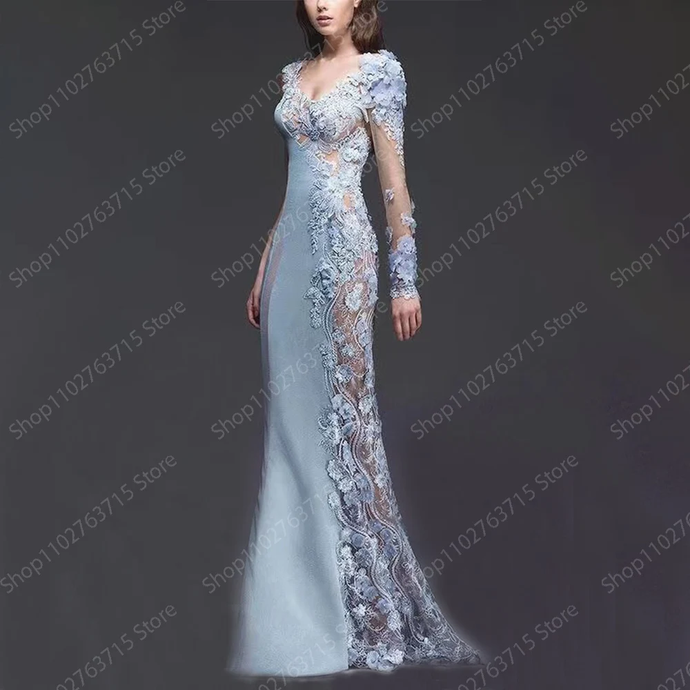 Сексуальные прозрачные длинные вечерние платья для женщин кружевное платье в