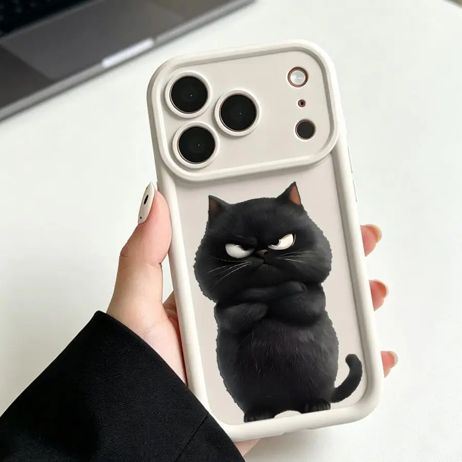 Фото Чехол для телефона с мультяшным черным котом для Apple iPhone 17 Pro Max XS 12 16e 14 Plus 16 15 Air XR 13 Mini 11 №3