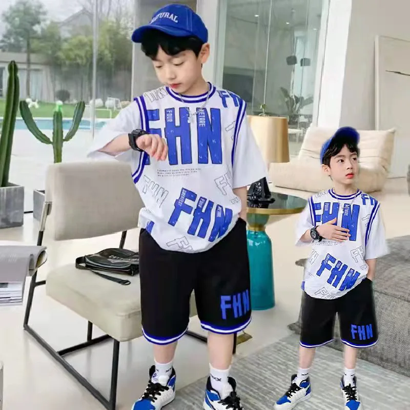 

Toddler Basketball Sports Suit for Children Training Boy Sets Letter Print 2pcs T-Shirts + Shorts Kids Clothes Set 4-15Year