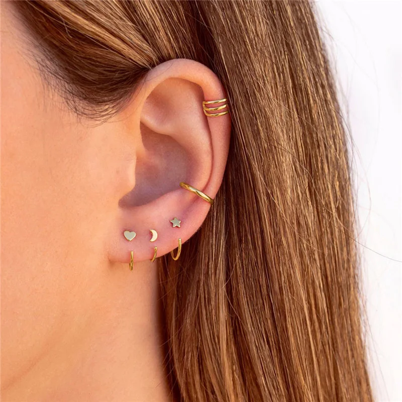 

5pcs New Design Moon Star Decor Earring For Women Men Minimalist Ear Clip Earrings Fashion Jewelry Accessories Party Girls