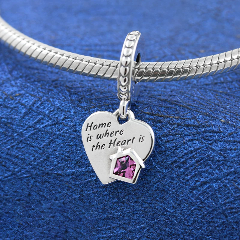 

Popular 925 Solid Silver Beads Charms Love My Home Heart Dangle Pendant Fit Pandora 925 Original Bracelet Women DIY Jewelry Gift