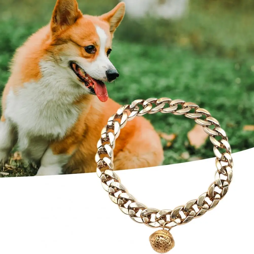 

Pet Necklace Crisp Bell Shiny Plastic Cat Dog Golden Chain Necklace Collar Daily Wear