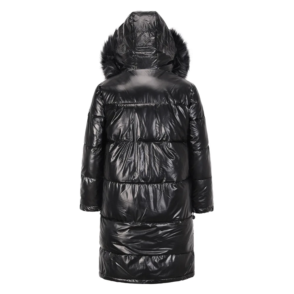 X-long Women White Duck Coat Winter Long Silver Shiny Down Jacket Korean Loose Padded Big Fur Hooded Warm Cotton Jacket Female