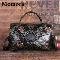motaora genuine leather vintage women shoulder bag 2022 new handmade embossed cowhide handbag for ladies chinese style women bag