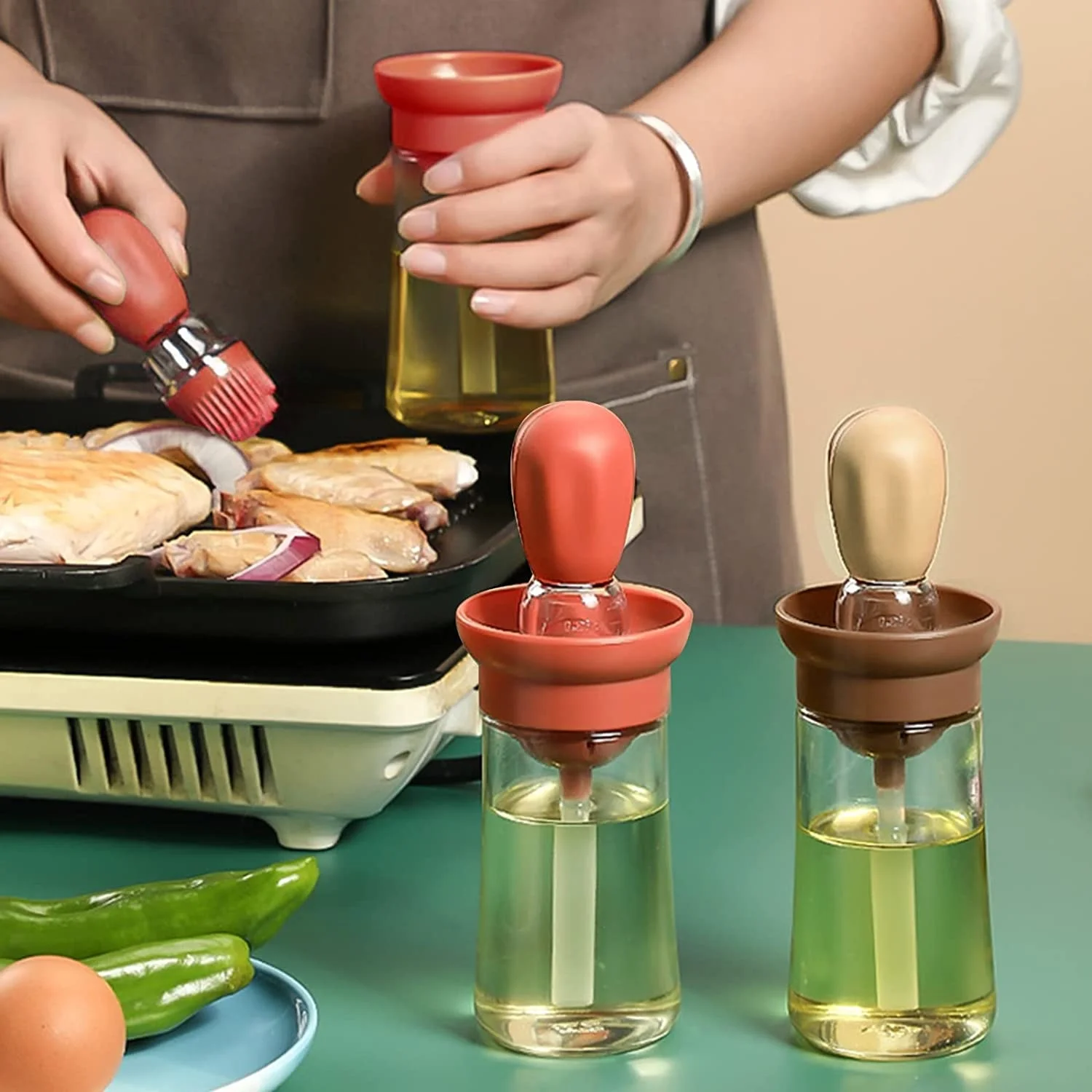 

Glass Oil Bottle Kitchen BBQ Tool Olive Oil Dispenser with Silicone Brush Bottle for Cookie Baking Container Kitchen Accessories