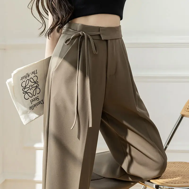 

Khaki Wide Leg Women Pantsuit Baggy Office Lady Pants Vintage Palazzo Office Elegant Casual Trouser Female Work High Waist Pant