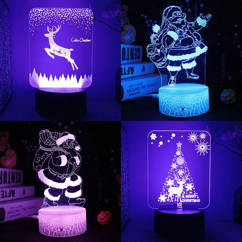 Christmas Colour Night Lights Xmas 3d Led Lamp For Bedroom Decoration 2022 Acrylic Board Room Decor Holiday Gift