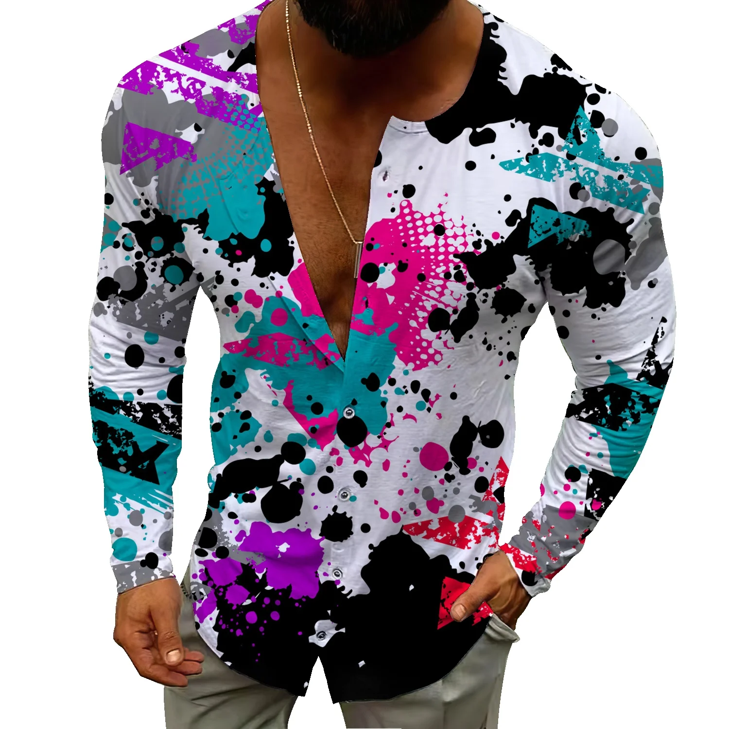 

Мужская футболка с геометрическим рисунком, Повседневная Свободная футболка с длинным рукавом и круглым вырезом, 2022