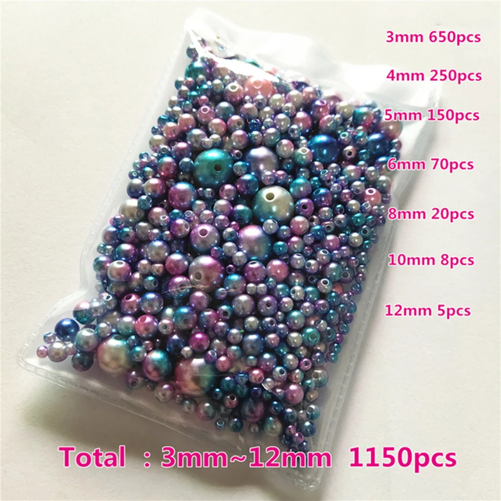

3-12mm Mix size 1150pcs Pure White/Pearl wtraight holes round imitation plastic pearl beads for needlework & Jewelry Making