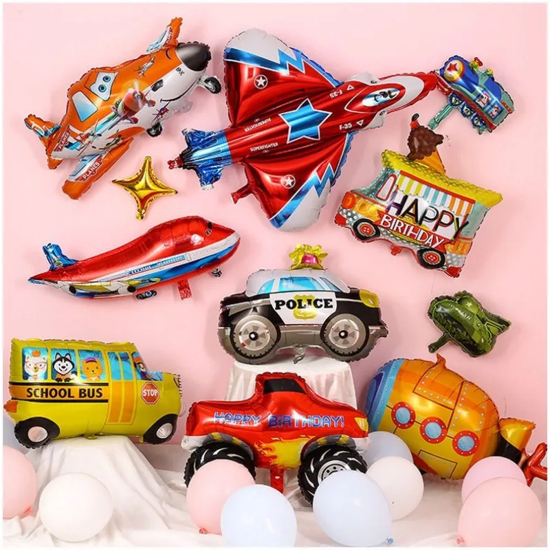 

Mini Car Balloons Train School Bus Tank Engineering Vehicle Airplane Kids Birthday Party Toy Balloons Baby Shower Decorations
