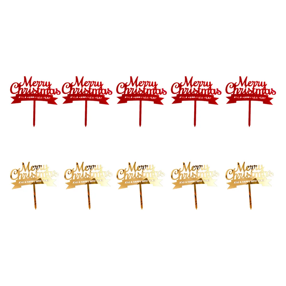 

10PCS Festive Xmas Cake Picks Merry Christmas Cake Ornaments(Style)