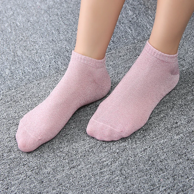 Women Lovely Glitter Short Socks Spring Summer And Autumn Black Pink Retro Cute Candy Color Ankle Socks Kawaii Invisible Female