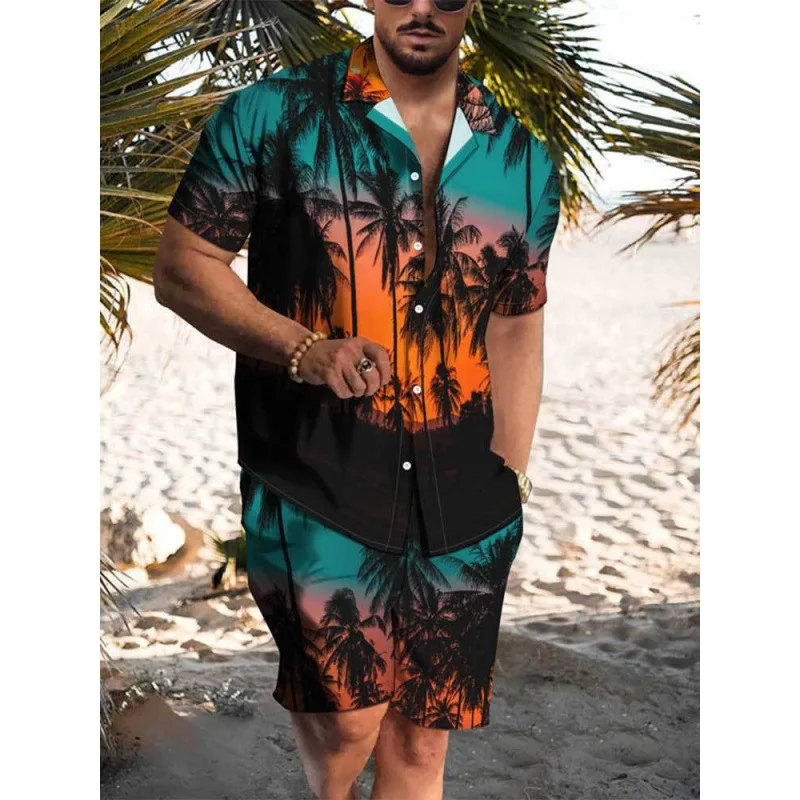 

Summer Fashion Men's Hawaiian Short Sleeve Shirt Sets Summer Flowers Print Beach Shirt Casual Holiday Essentials Shirts Suit