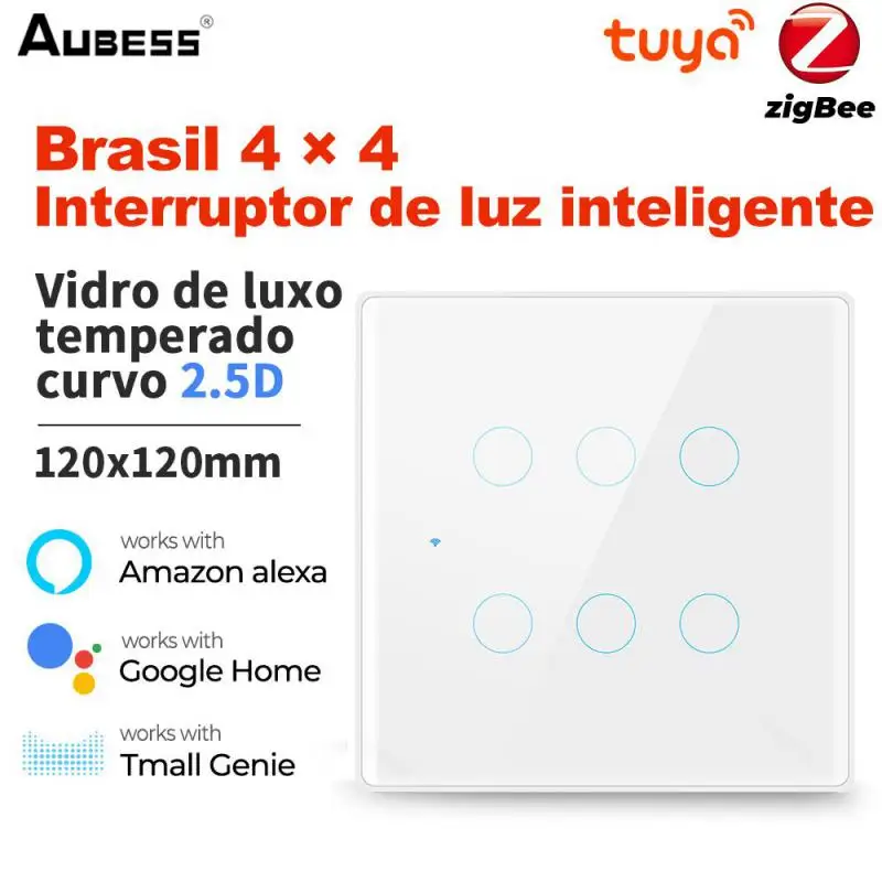 

Tuya Zigbee Smart Switch Brazil 4/6 Gang Smart Touch Wall Tempered Glass Panel Smart Life App Work With Alexe And Google Home