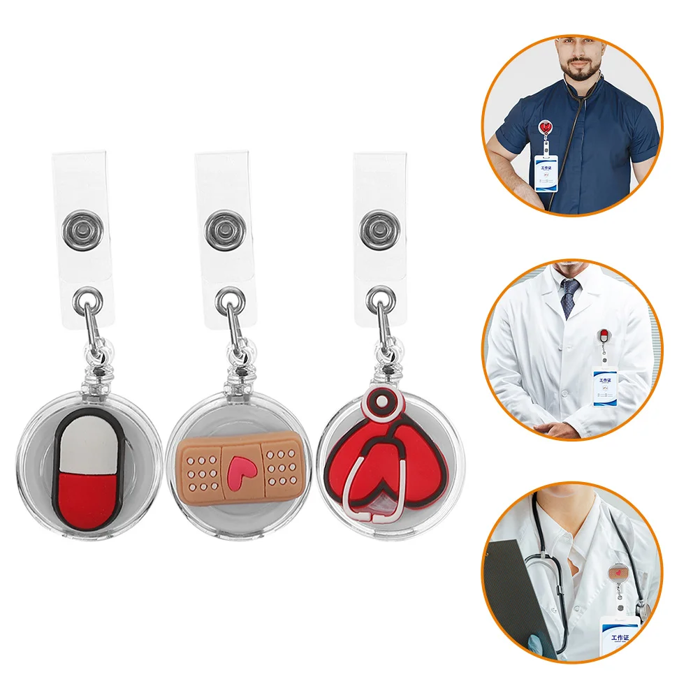 

3Pcs Pharmacy Badge Holder Retractable ID Clips Name Tag Card Clips Nursing Badge Holder